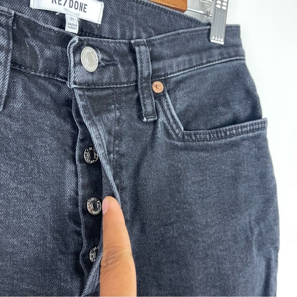 RE/DONE Faded Black High Rise Button Fly Ankle Crop Jeans Raw Hem Size 27 - Picture 6 of 11
